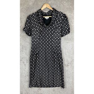 Jones Studio Dress Womens 12 Black Gold Short Sleeve Lined Cowl Neck- 8114